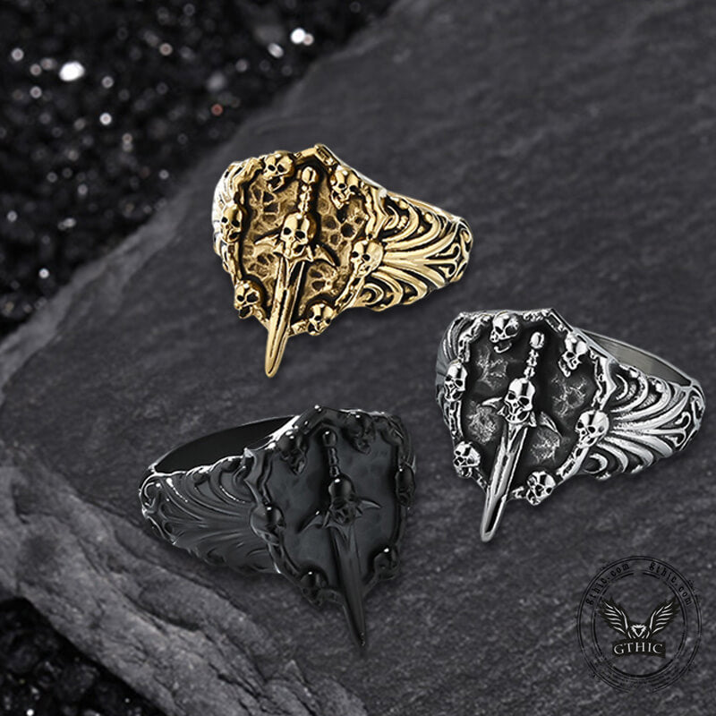 Vintage Sword Stainless Steel Skull Ring