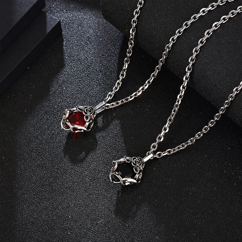 Vintage Thorn Rose Gemstone Pendant in Stainless Steel