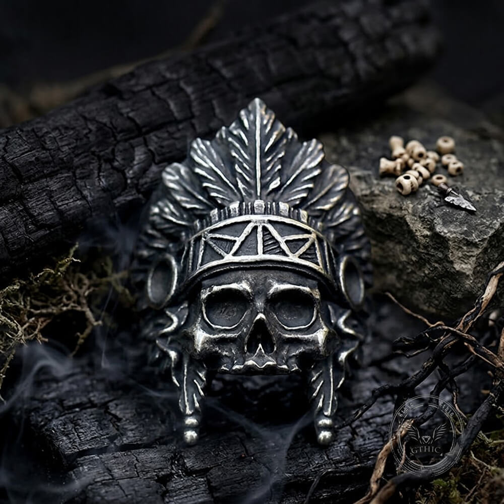 Vintage Tribal Chief Stainless Steel Skull Ring