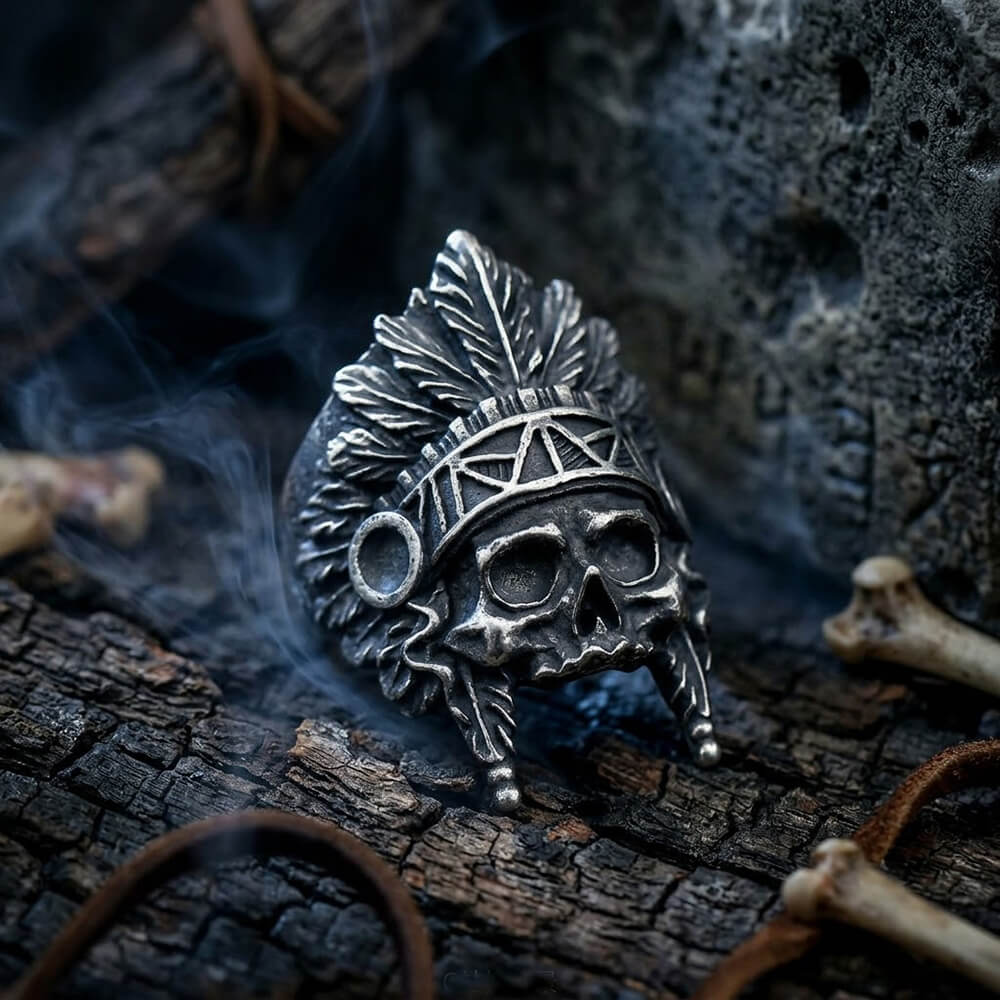Vintage Tribal Chief Stainless Steel Skull Ring