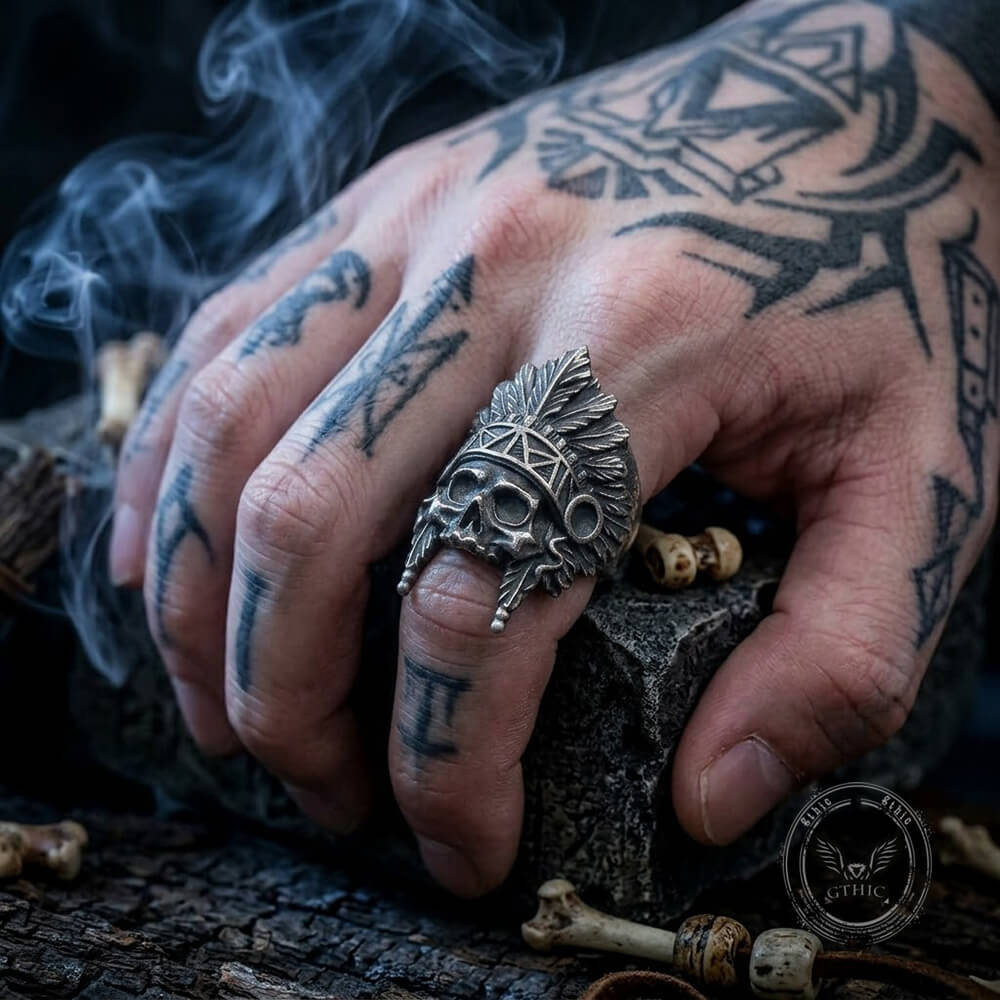 Vintage Tribal Chief Stainless Steel Skull Ring