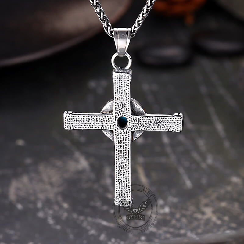 Vintage Turquoise Cross Pendant in Stainless Steel