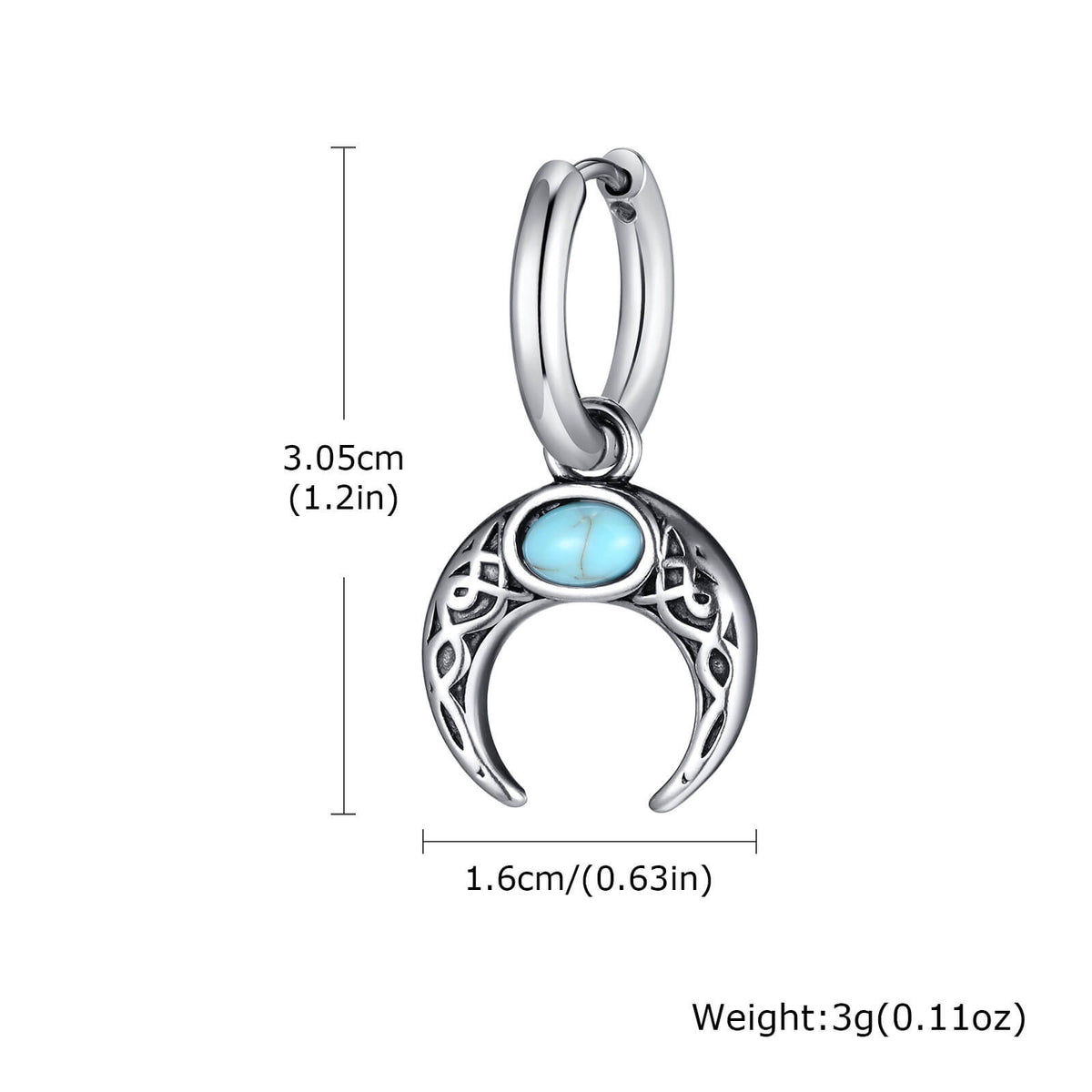 Vintage Turquoise Moon Hoop Earrings in Stainless Steel