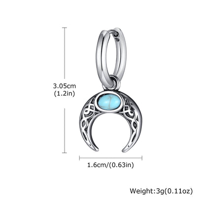 Vintage Turquoise Moon Hoop Earrings in Stainless Steel
