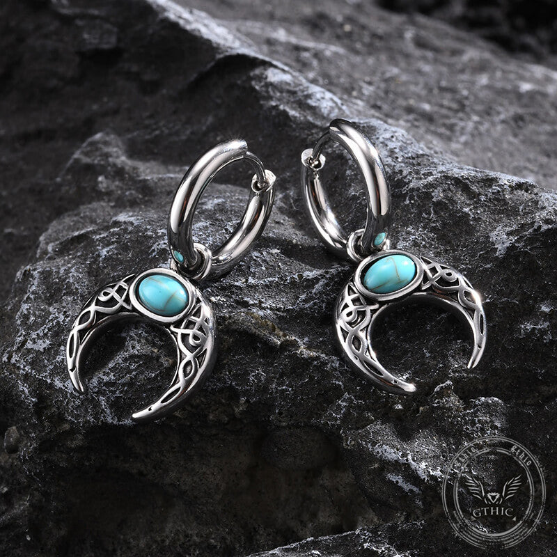 Vintage Turquoise Moon Hoop Earrings in Stainless Steel
