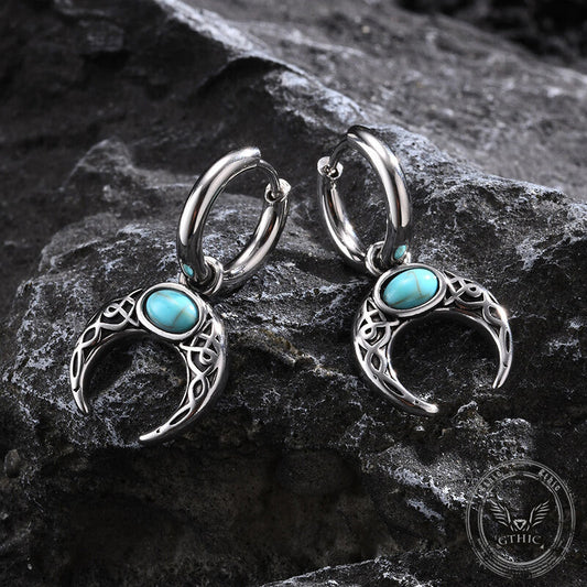 Vintage Turquoise Moon Hoop Earrings in Stainless Steel