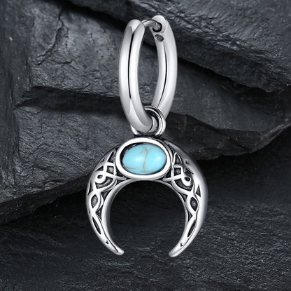 Vintage Turquoise Moon Hoop Earrings in Stainless Steel