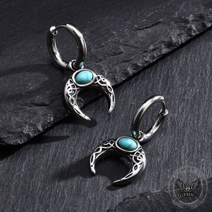Vintage Turquoise Moon Hoop Earrings in Stainless Steel