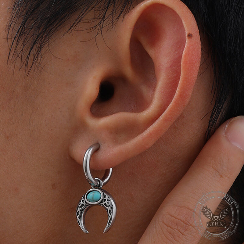 Vintage Turquoise Moon Hoop Earrings in Stainless Steel