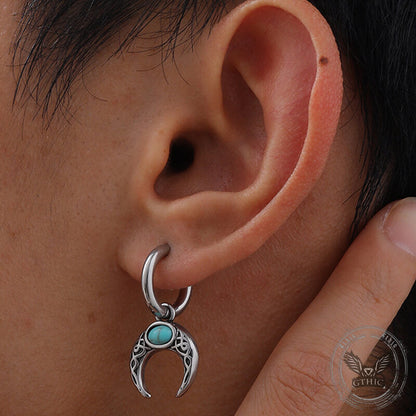 Vintage Turquoise Moon Hoop Earrings in Stainless Steel