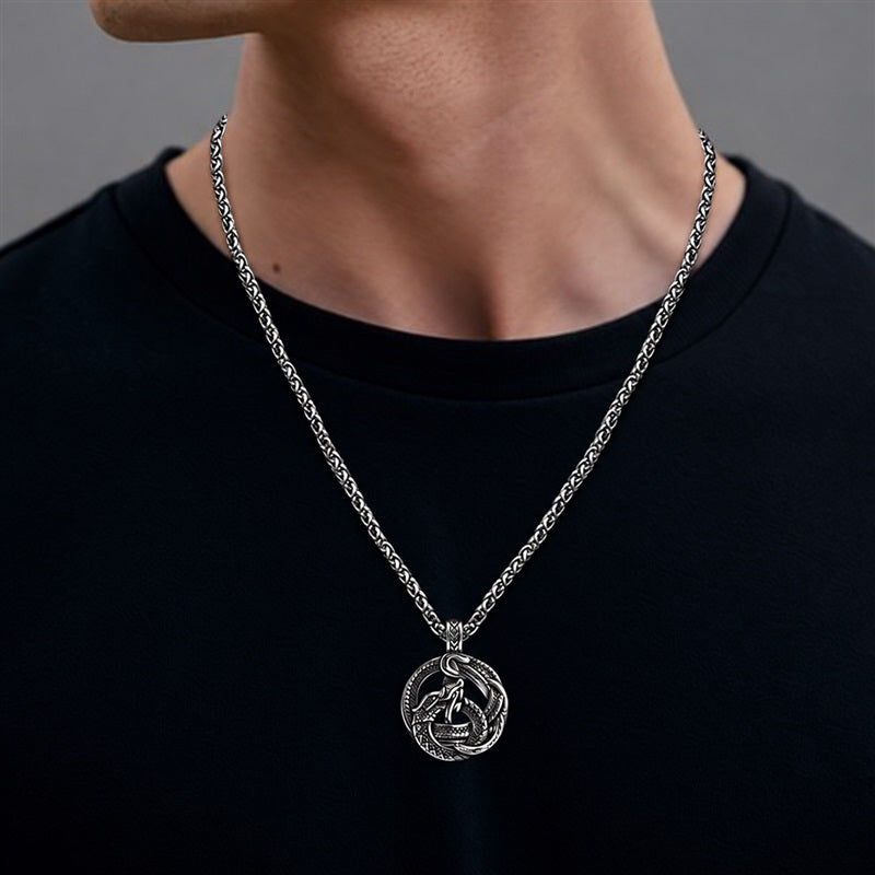 Vintage Viking Coiled Dragon Pendant in Stainless Steel