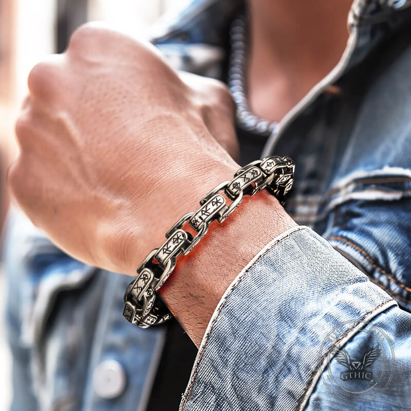 Vintage Viking Dawnbreak Rune Bracelet in Stainless Steel