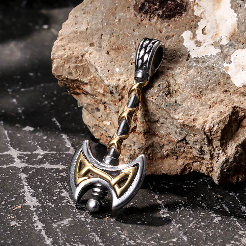 Vintage Viking Double Axe Pendant in Stainless Steel