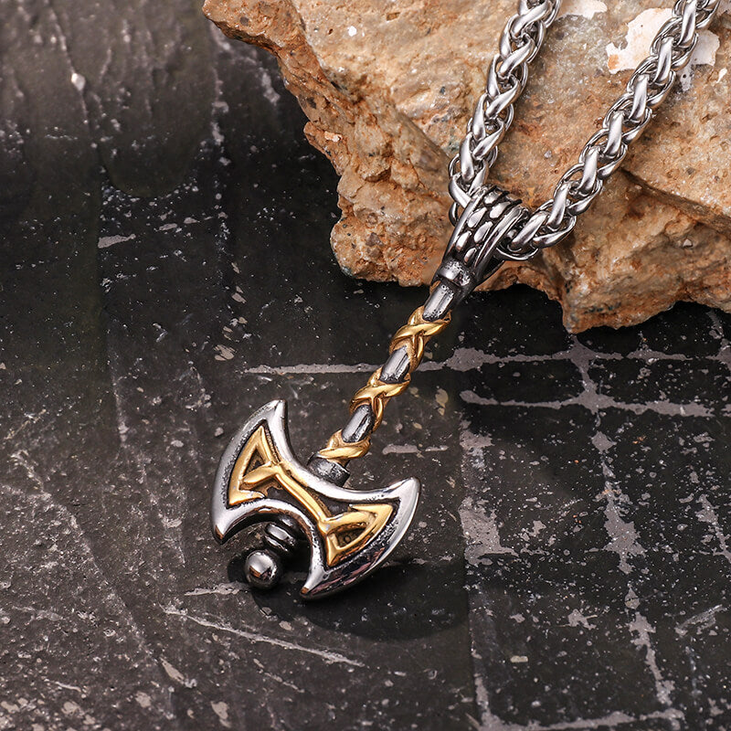 Vintage Viking Double Axe Pendant in Stainless Steel