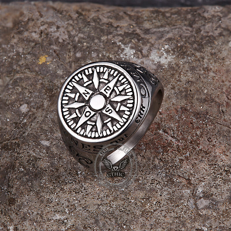 Vintage Viking Nordic Compass Marine Ring in Stainless Steel