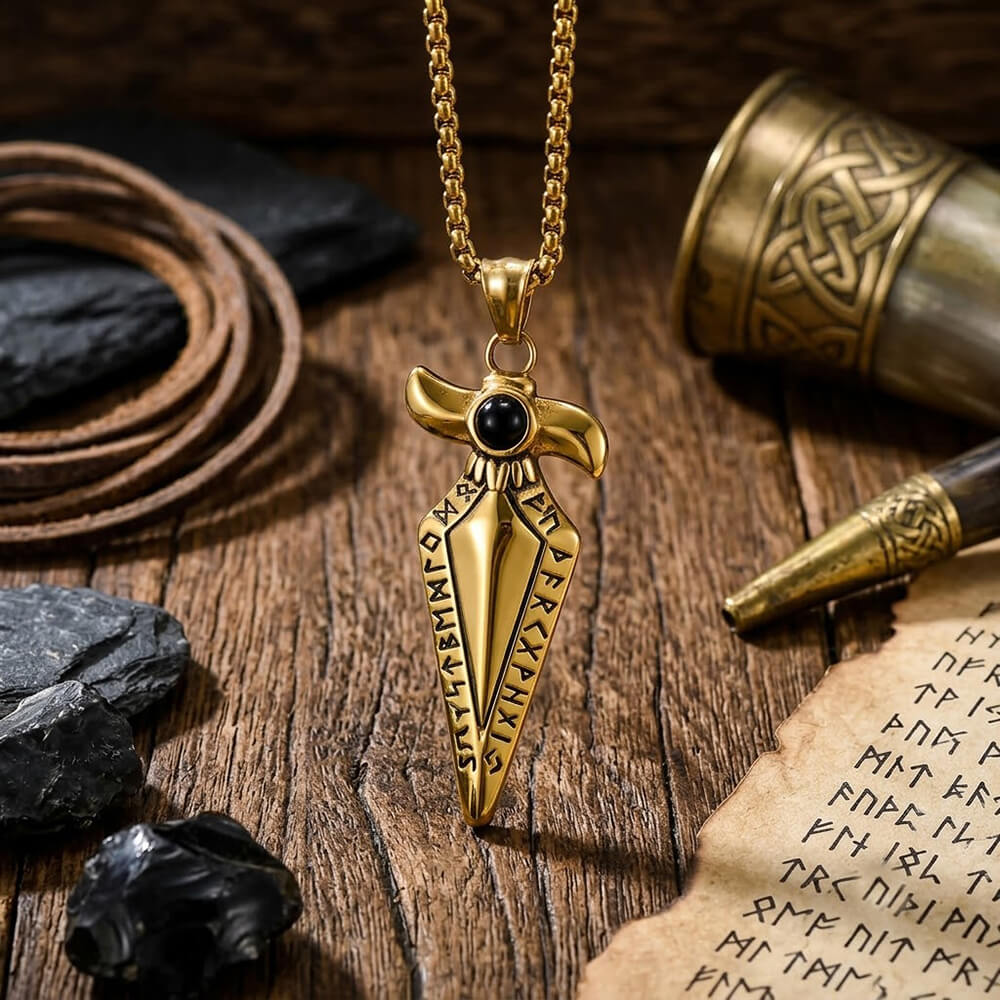 Vintage Viking Rune Spearhead Pendant in Stainless Steel