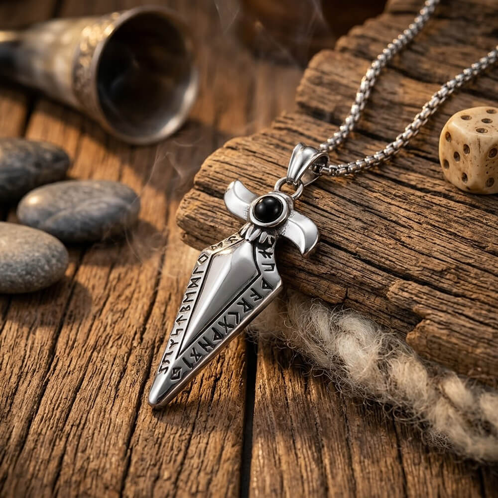 Vintage Viking Rune Spearhead Pendant in Stainless Steel