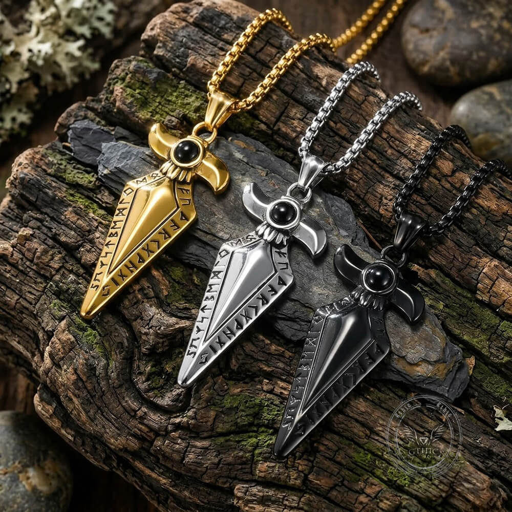 Vintage Viking Rune Spearhead Pendant in Stainless Steel
