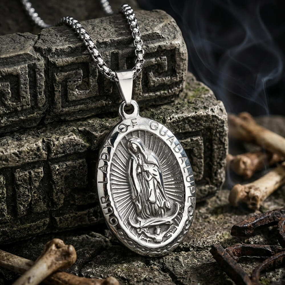 Vintage Virgin Mary Pendant in Stainless Steel