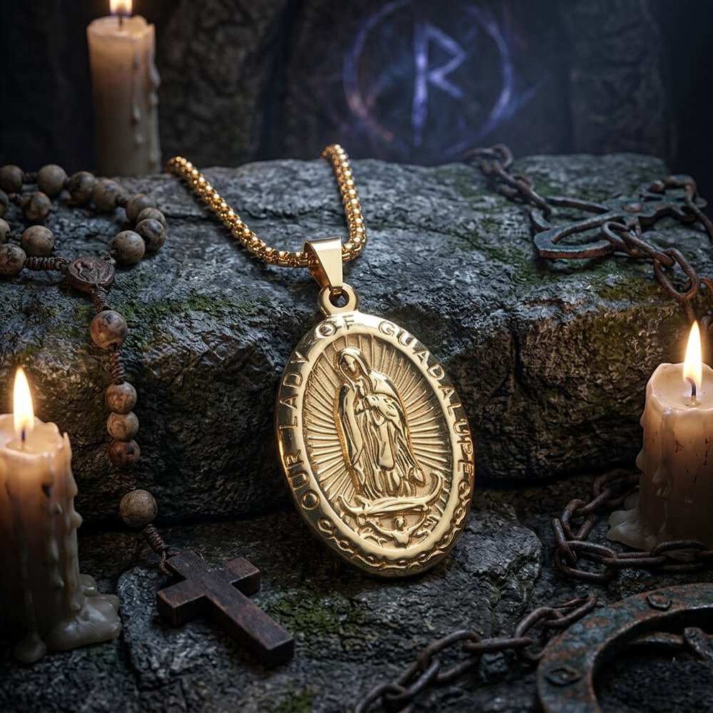 Vintage Virgin Mary Pendant in Stainless Steel