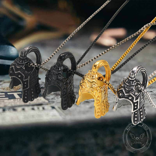 Vintage Warrior Helmet Pendant in Stainless Steel