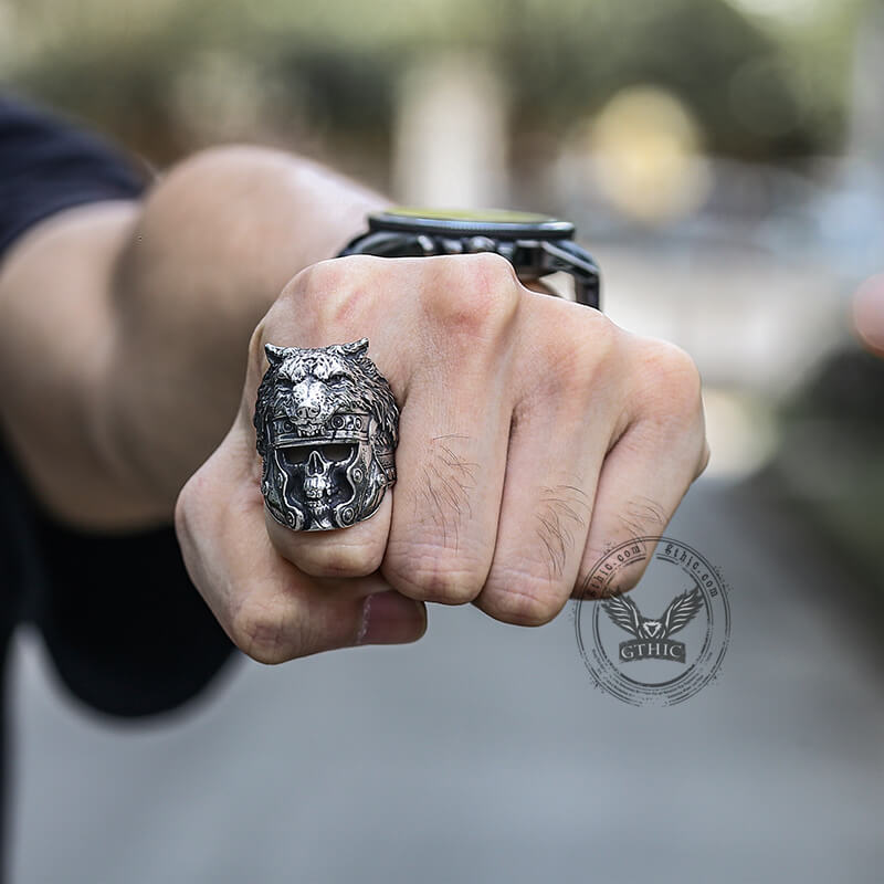 Vintage Warrior Wolf Head Stainless Steel Skull Ring