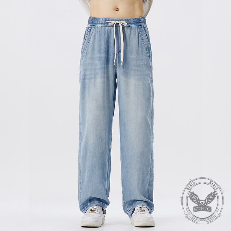 Vintage Washed Elastic Waist Lyocell Wide-Leg Jeans