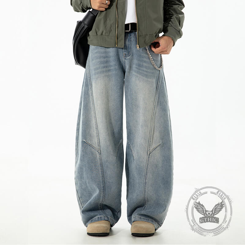 Vintage Washed Loose Casual Scimitar Jeans