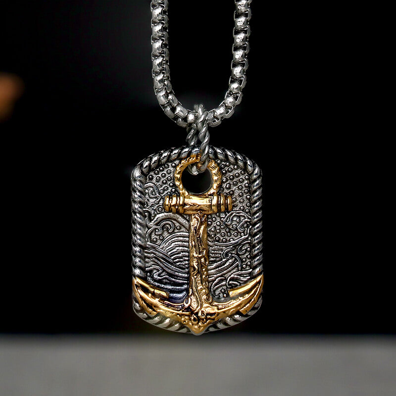Vintage Wave Anchor Pendant in Stainless Steel