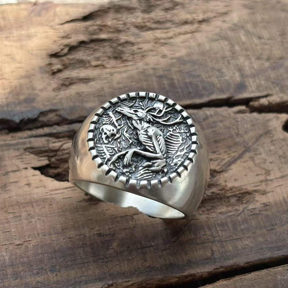 Vintage Wendigo Skeleton Sterling Silver Ring
