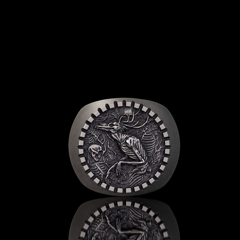 Vintage Wendigo Skeleton Sterling Silver Ring