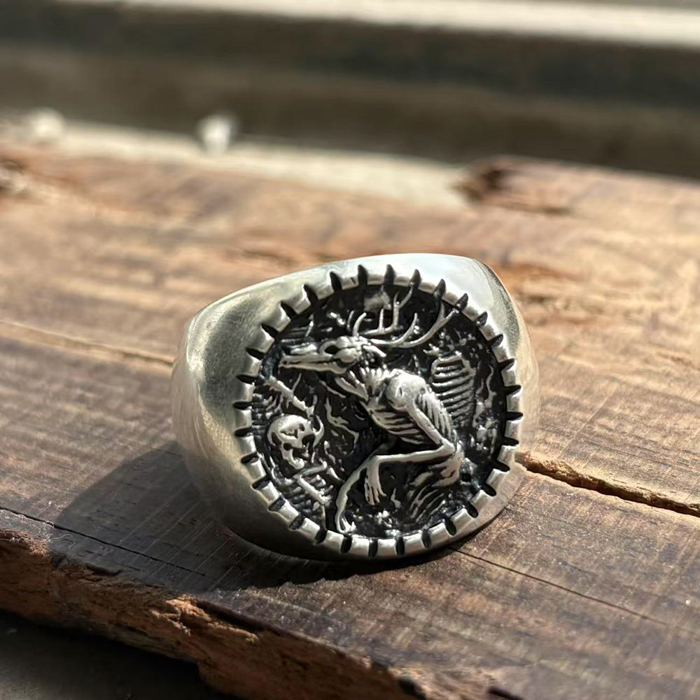Vintage Wendigo Skeleton Sterling Silver Ring