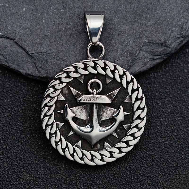 Vintage Wheel Anchor Marine Pendant in Stainless Steel