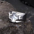 Vintage White Shell Cross Ring in Stainless Steel
