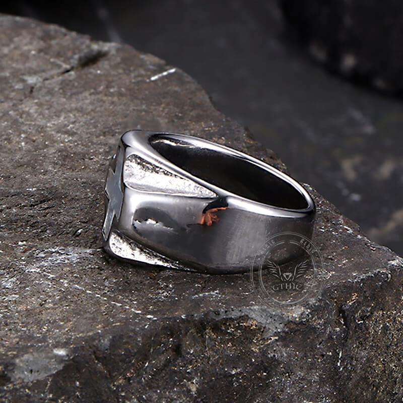 Vintage White Shell Cross Ring in Stainless Steel