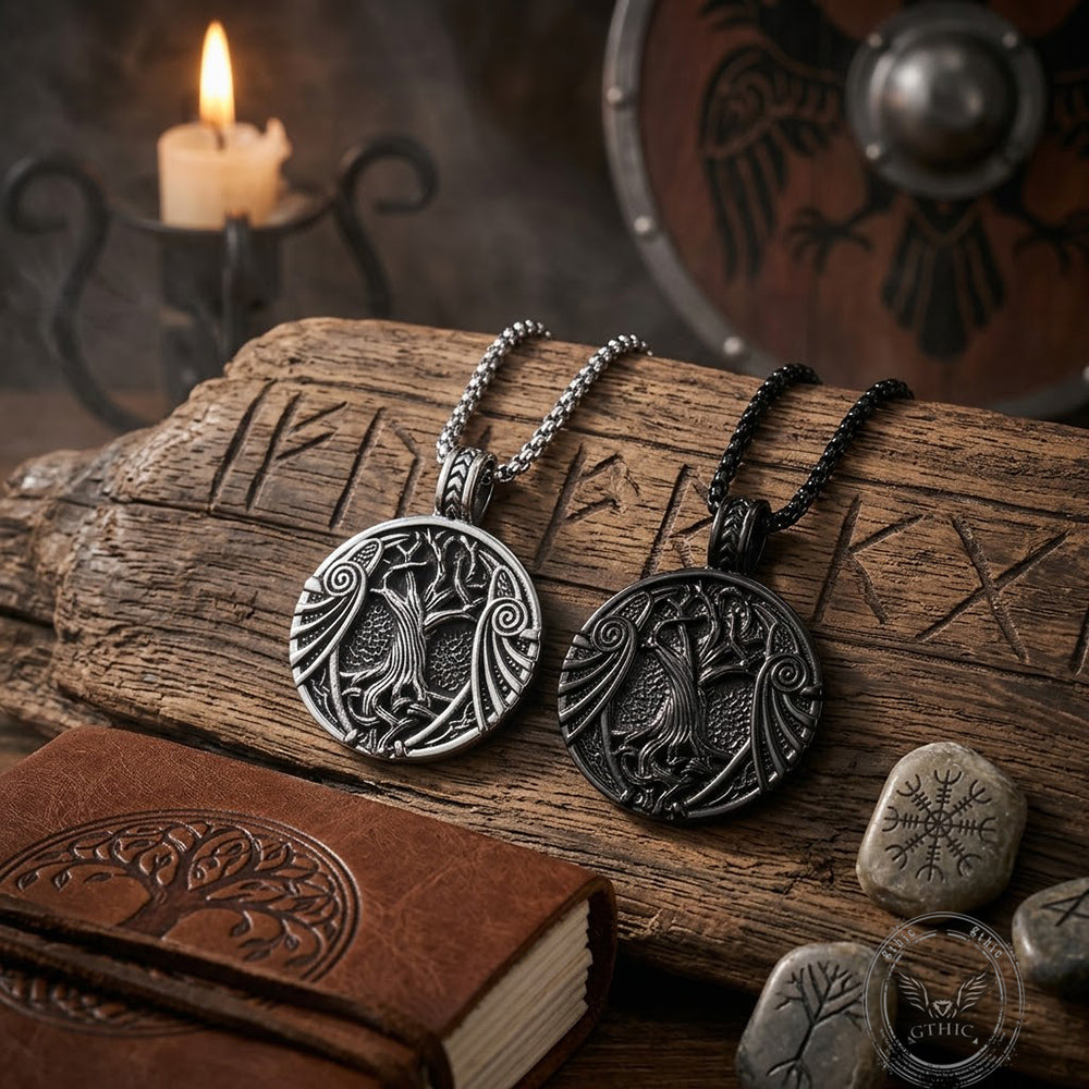 Vintage Yggdrasil Helm of Awe Pendant in Stainless Steel