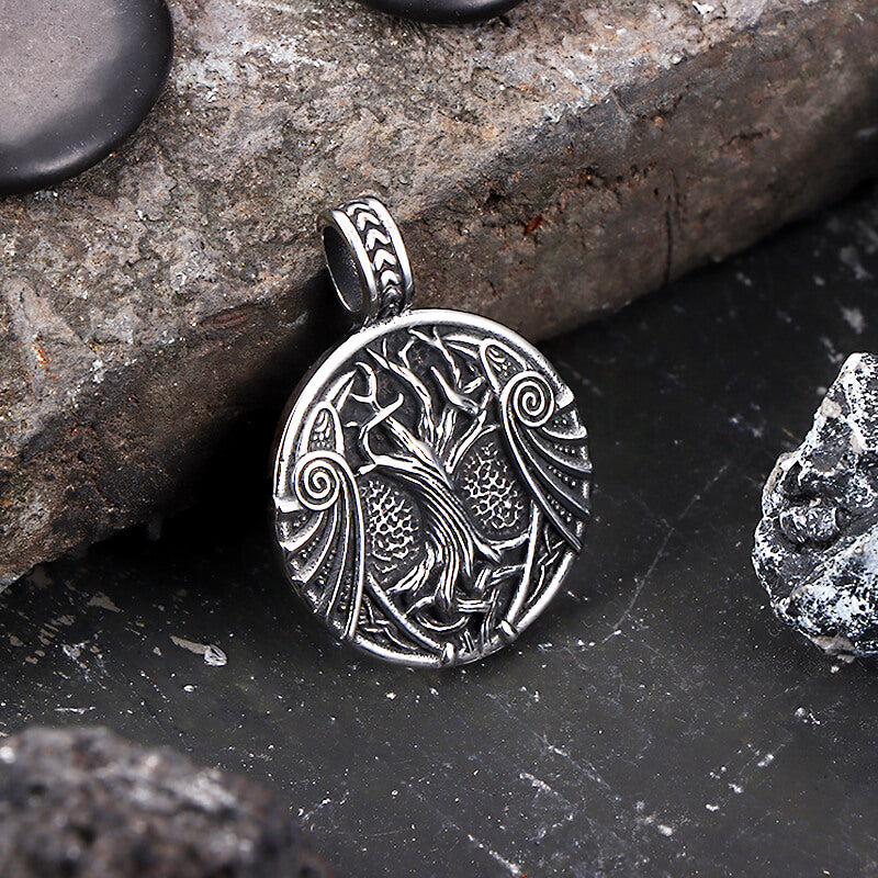 Vintage Yggdrasil Helm of Awe Pendant in Stainless Steel