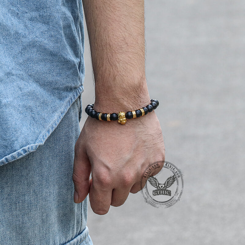 Volcanic Rock Skull Bracelet in Stainless Steel
