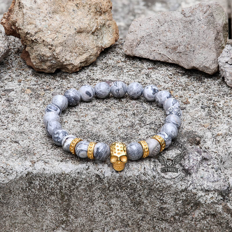 Volcanic Rock Skull Bracelet in Stainless Steel