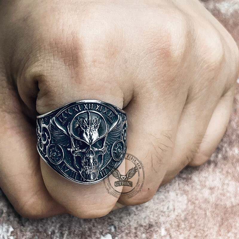 Winged Skull Stainless Steel Biker Ring