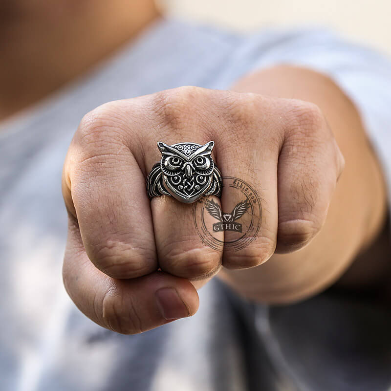 Wisdom Owl Viking Ring in Stainless Steel