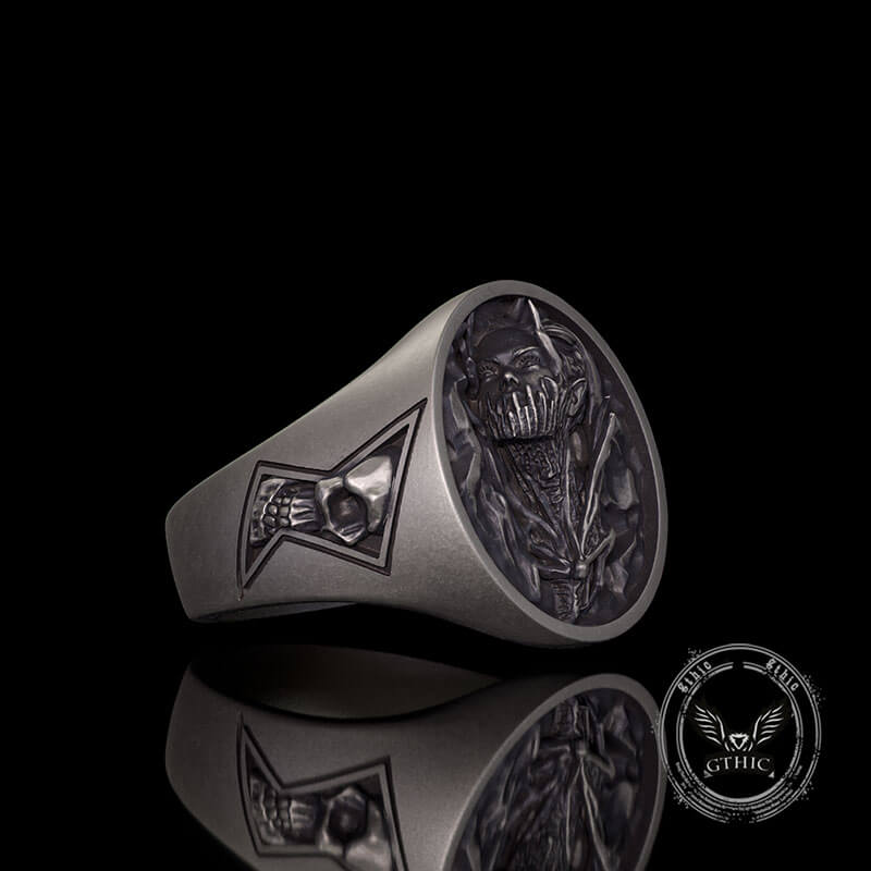 Witch Demon Lightning Skull Sterling Silver Ring