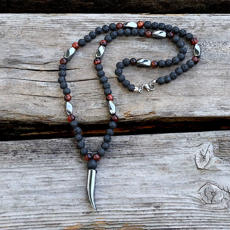 Wolf Tooth Stone Bead Necklace