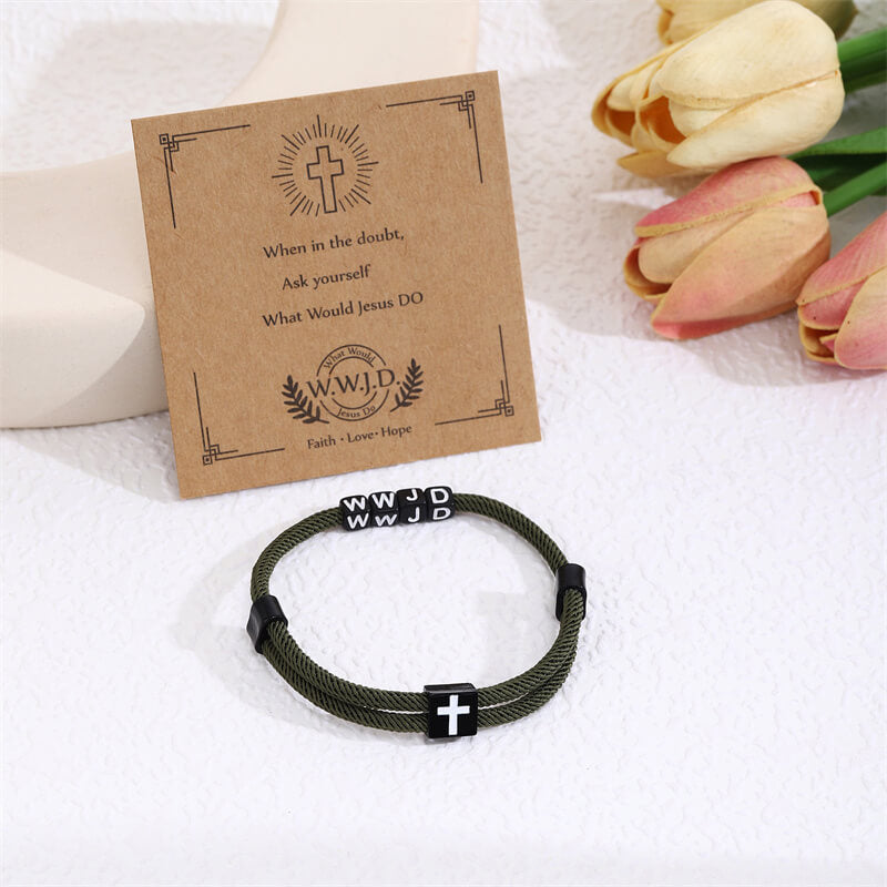 WWJD Letter Cross Adjustable Nylon Bracelet