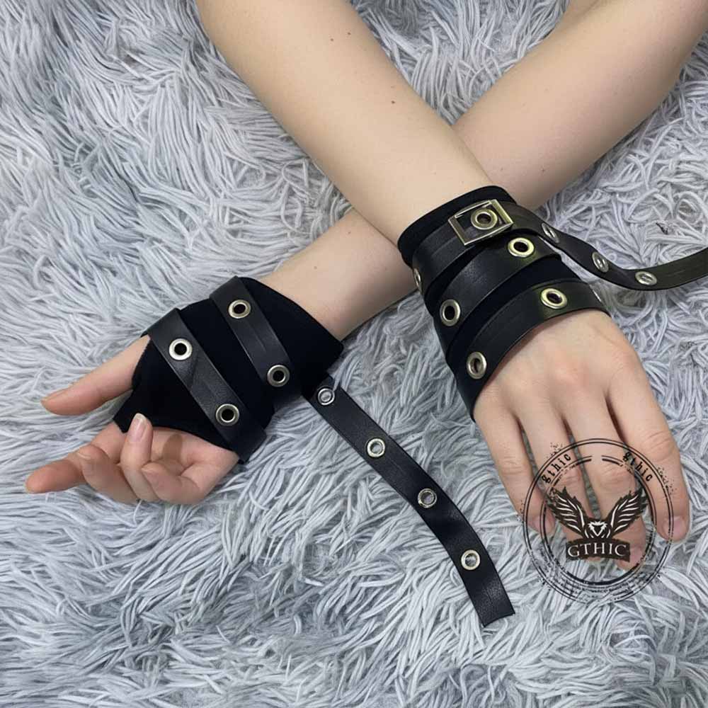 Y2K Gothic PU Strap Half-Finger Sleeve Gloves