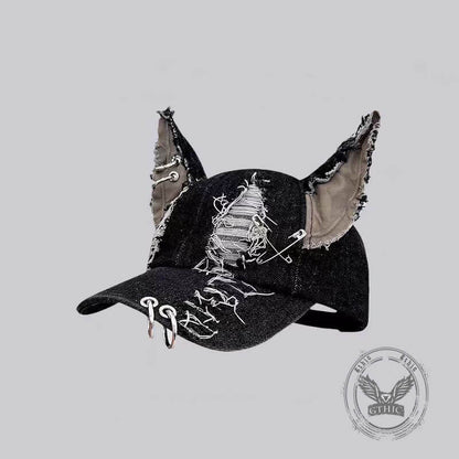Y2K Iron Ring Ripped Three-Dimensional Ear Baseball Cap