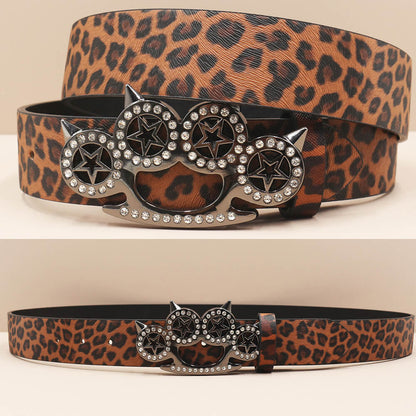 Y2K Leopard Gem Tiger Claw Buckle PU Leather Belt