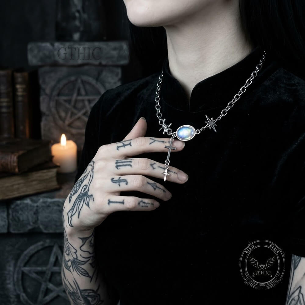 Y2K Polaris Cross Gem Stainless Steel Clavicle Necklace