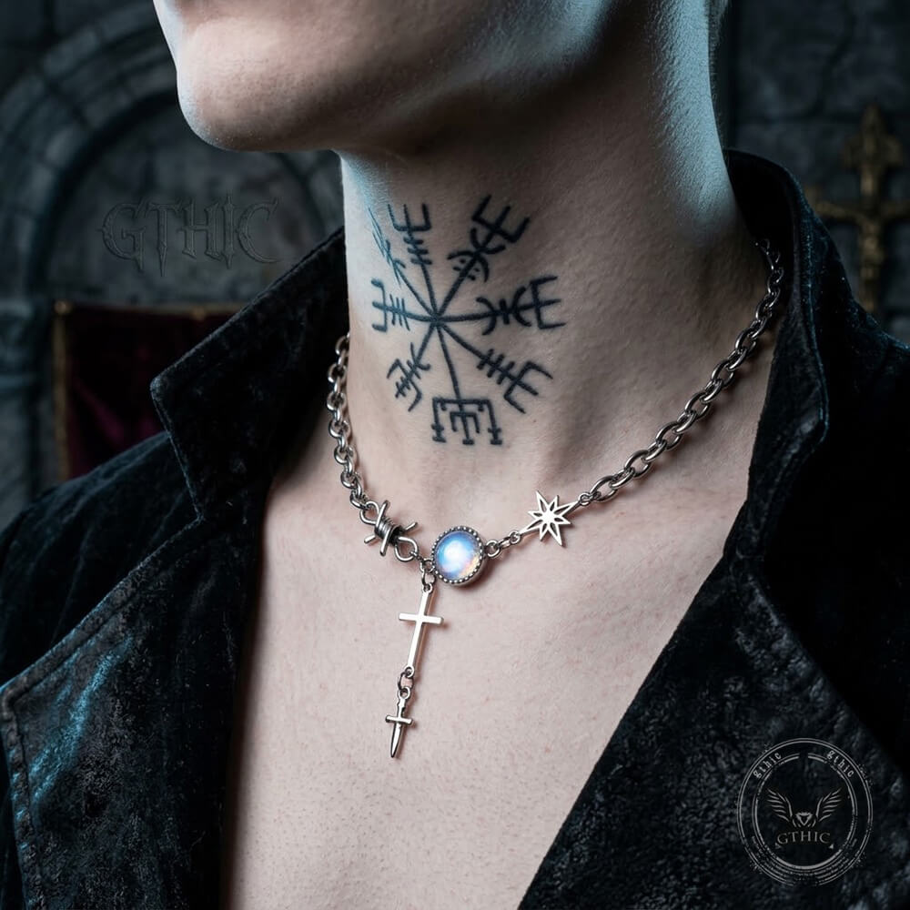 Y2K Polaris Cross Gem Stainless Steel Clavicle Necklace
