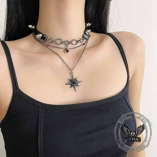 Y2K Studs Star Leather Multi-layered Choker Necklace